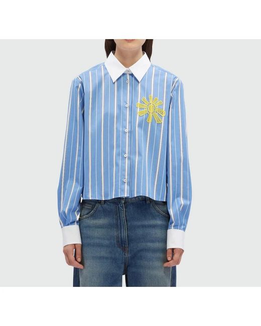 MSGM Gestreepte Poplin Blouse in het Blue