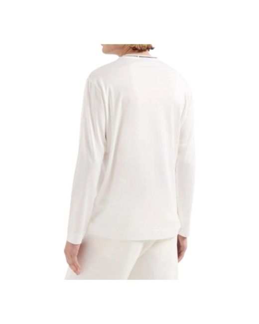 Emporio Armani Weißes langarm-logo-kragen-jersey in White für Herren