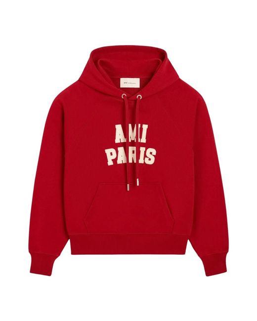 AMI Logo Felt Hoodie in het Red