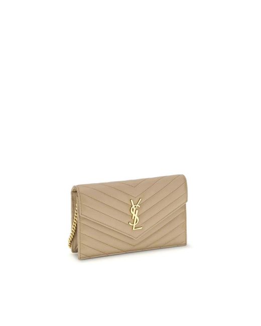 Saint Laurent Natural Gepolstertes Lederportemonnaie Mit Schulterriemen