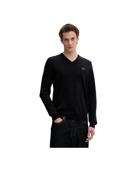 Fred Perry V-Neck Strickware in Black für Herren
