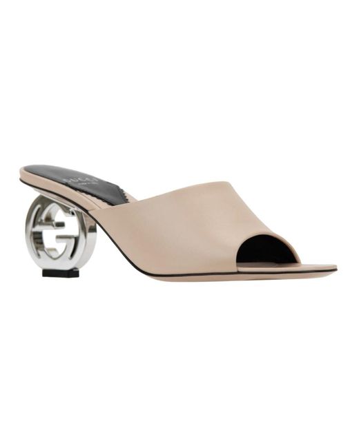 Gucci Natural Leder-Slip-On-Sandalen Mit Logodetail