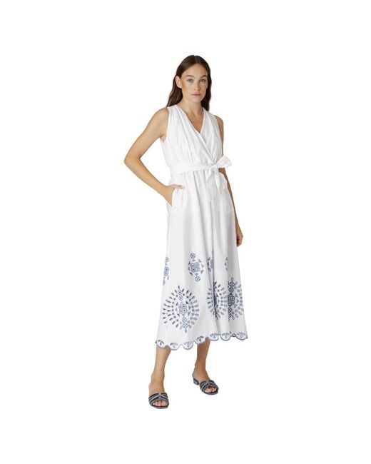 Eleventy White Besticktes Stretch-Baumwollkleid