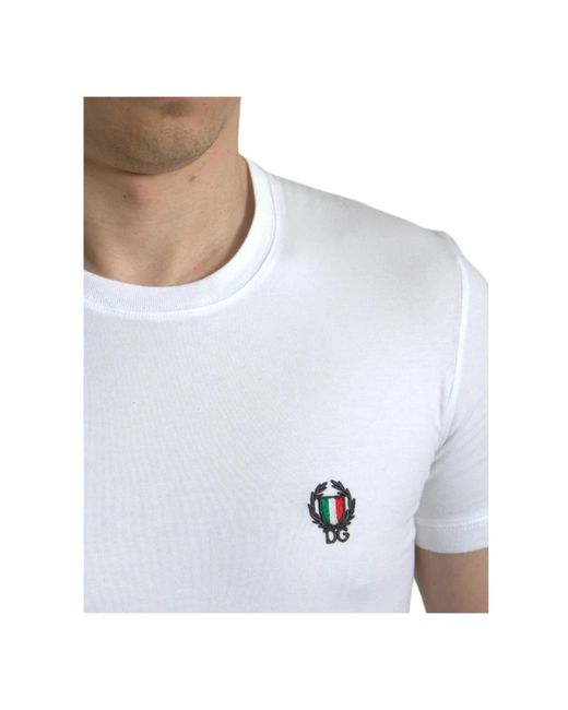 T-Shirt En Jersey De Coton Bi-Stretch Dolce & Gabbana pour homme en coloris White