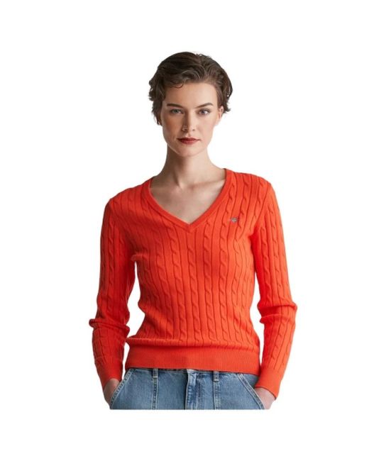 Gant Red Verdrehter Strick V-Ausschnitt Pullover