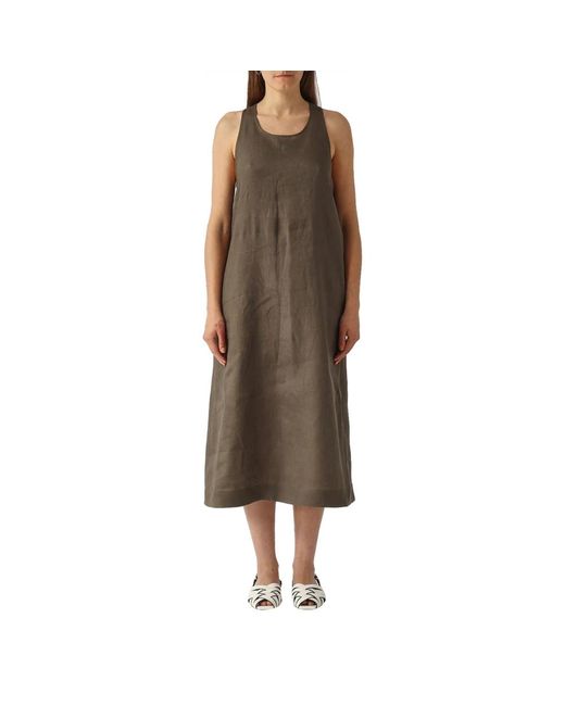 Max Mara Brown Lässiges Leinenkleid Mit Schickem Rückendetail