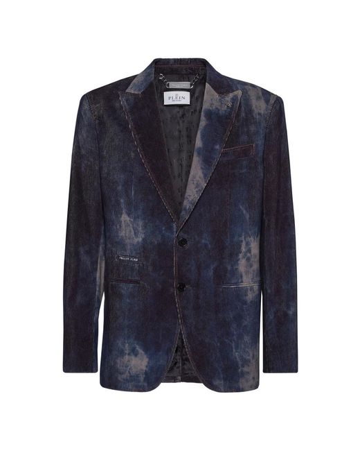 Philipp Plein Jassen ,Blauw ,Katoen Bleached Velvet Blazer Gigolò Fit in het Blue voor heren