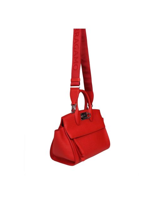 Ferragamo Red Weiche lederhandtasche mit reißverschlusstasche
