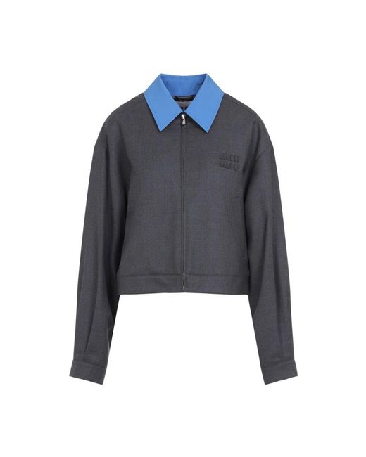 Miu Miu Blue Graue Wolljacke Garderobe Aufwerten