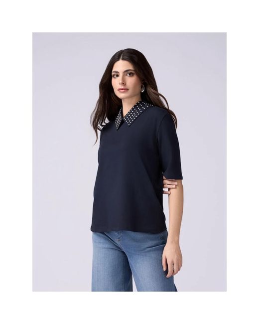 Oltre Tops ,Blauw ,Katoen T-Shirt Met Korte Mouwen En Juweelhalslijn in het Blue