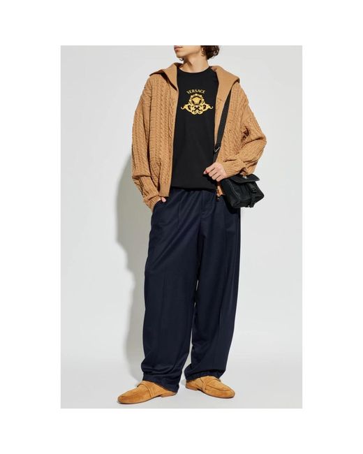 Versace Truien & Vesten ,Wol Geborduurde Wollen Gebreide Sweater Met Rits in het Natural voor heren