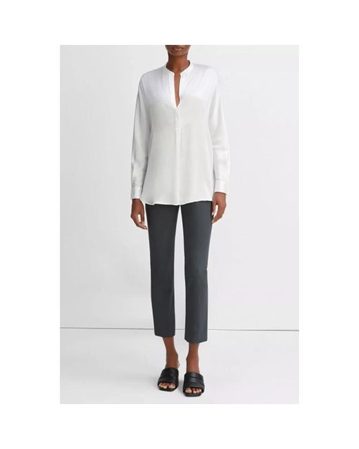 Vince Overhemden ,Wit ,Satijn Zijden Satijnen Blouse Met Opstaande Kraag in het White