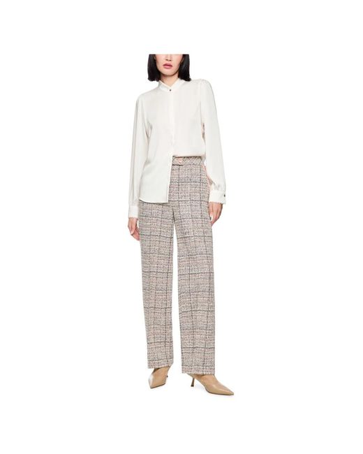 Marc Cain Overhemden ,Wit ,Polyester Blouse Met Kanten Details En Opstaande Kraag in het White