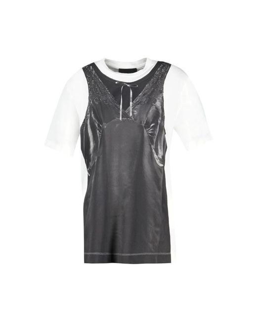 Simone Rocha Tops ,Grijs ,Katoen Patchwork Trompe L'Oeil T-Shirt in het Gray