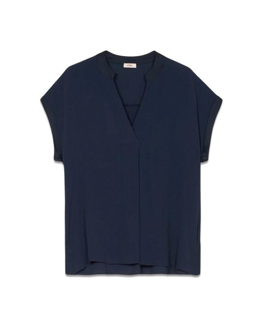 Oltre Blue Viskosebluse mit satinprofilen