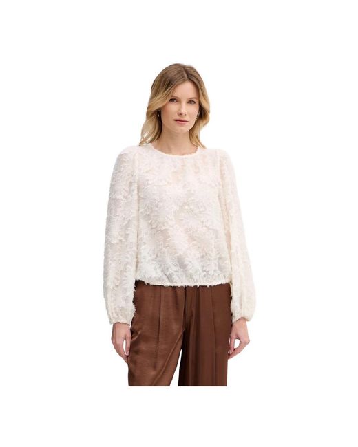 Ouí Sheer Blouse With Puff Sleeves in het White