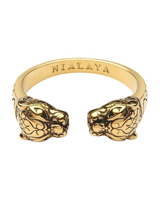 Nialaya Men's Gold Panther Ring in Yellow für Herren