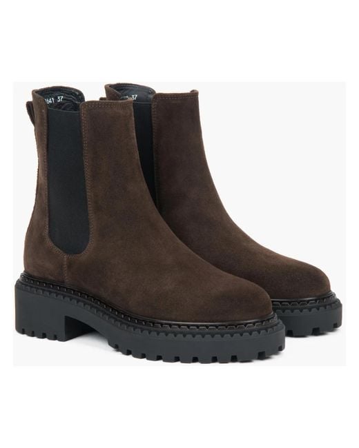 ESTRO Brown Damen Saddle Platform Chelsea Boots Aus Echtem Italienischem Velours