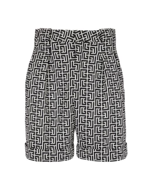 Balmain Black Monogram Wool Bermuda Shorts for men