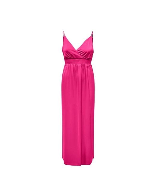 ONLY Kleedjes ,Rood ,Polyester Mouwtjesloze Lange Jurk in het Pink