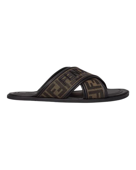 Fendi Schoenen ,Zwart ,Leer Zwarte Sandalen Met Ff Motief in het Brown voor heren