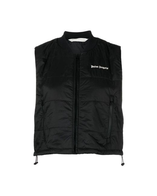 Palm Angels Jassen ,Zwart ,Zwarte Gewatteerde Cropped Gilet Jas in het Black