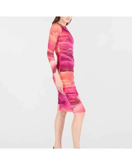 Roberto Cavalli Pink Rose-Printed Pleated Midi Dress