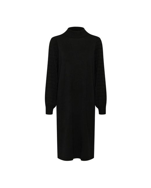 Kaffe Kleedjes ,Zwart ,Nylon Zwart Diep Gebreide Jurk Met Zijsplit in het Black
