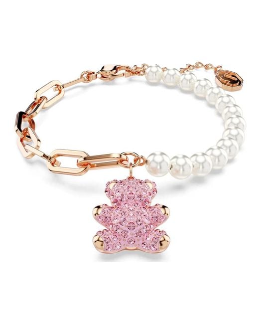 Swarovski Accessoires ,Veelkleurig ,Ketting Teddy Hanger Kristal Parel, Beer, Roze, Roségoudkleurig 5669169 in het Pink