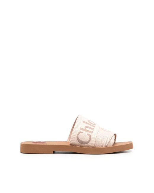 Chloé Schoenen ,Leer Woody Mule in het Pink