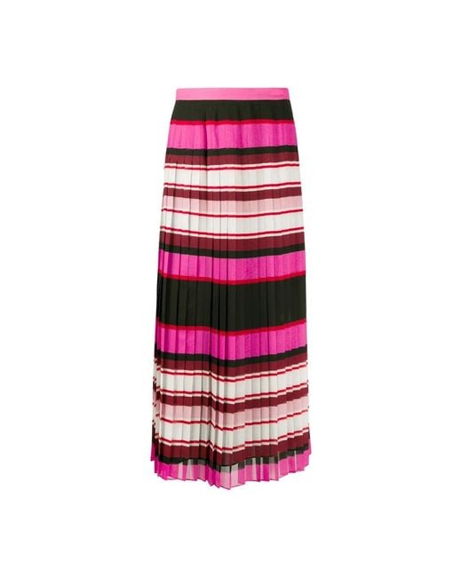 Valentino Striped Pleated Silk Skirt in het Red