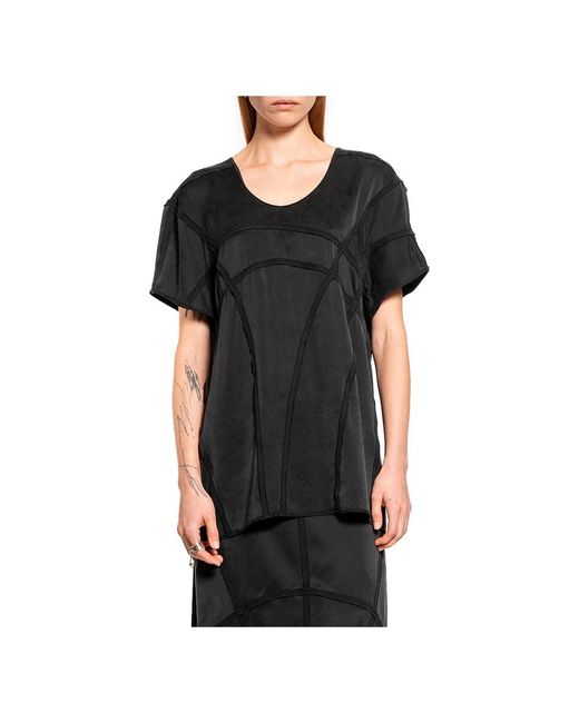 Yehuafan Tops ,Zwart ,Satijn Overlock Zijden Satijnen T-Shirt in het Black