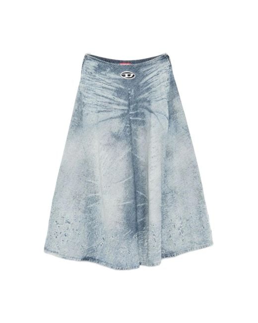 DIESEL Blauwe Acid Wash Denim A-Lijn Rok in het Blue