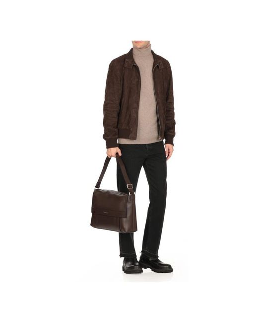 Orciani Braune Leder-Schultertasche Mit Klappe in Gray für Herren