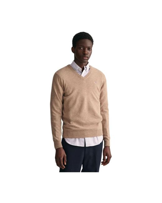 Gant Klassischer v-ausschnitt wollpullover in Natural für Herren
