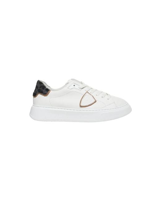 Philippe Model White Weiße Ledersneakers Mit Ponyhaar-Detail