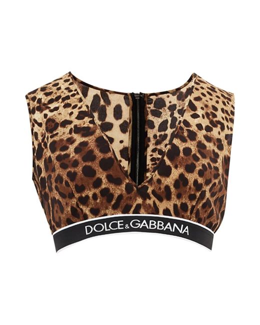Dolce & Gabbana Brown Braunes leopardenmuster v-ausschnitt top