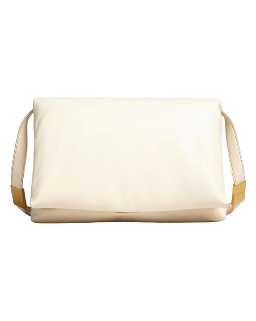 Marni Natural Große weiße kalbsleder-prisma-tasche