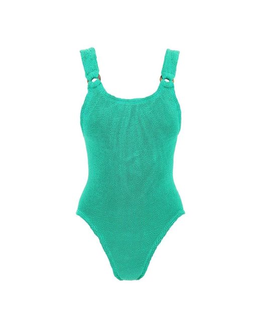 Domino crinkle swimsuit di Hunza G in Green