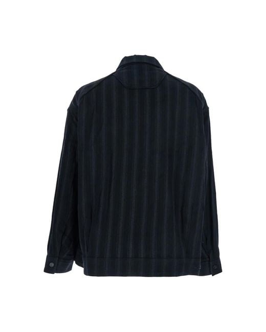 Juun.J Jassen ,Zwart ,Katoen Classic Collar Striped Jacket in het Blue voor heren
