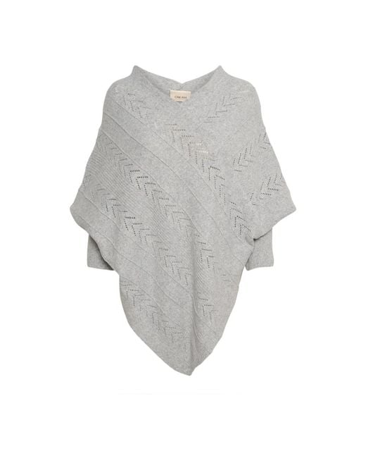 Cream Gray Gestrickter poncho hellgrau melange
