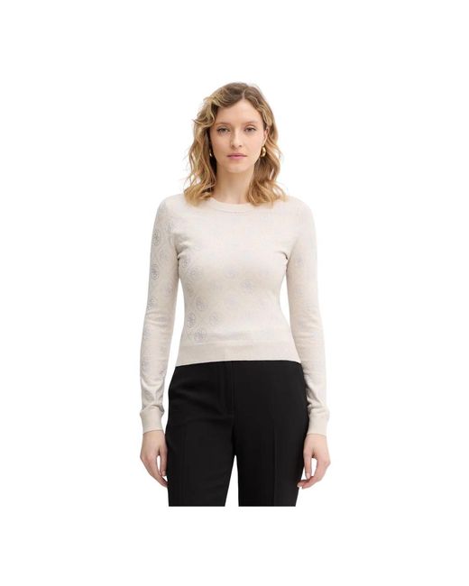Guess White Rhinestone Logo Pullover