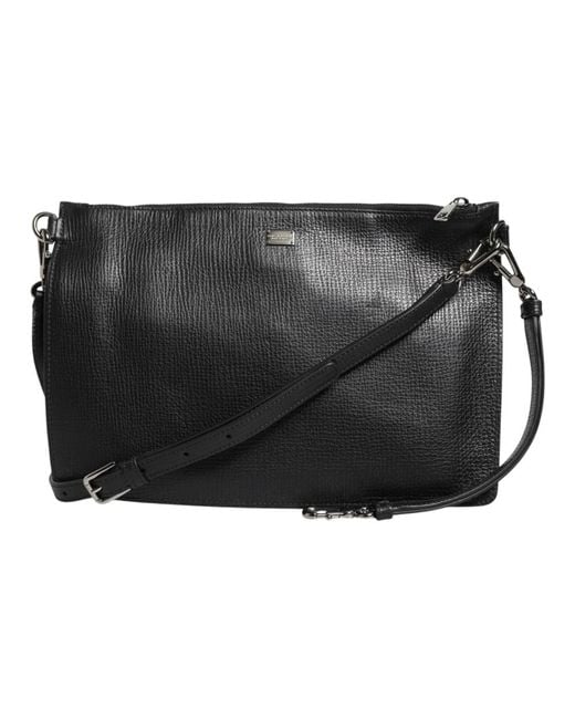 Dolce & Gabbana Zwarte Leren Logo Plaque Schoudertas in het Black