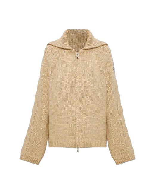 Moncler Natural Strickjacke Mit Logo-Patch
