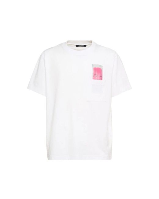 Jacquemus Baumwoll-Eskimo-T-Shirt Weiß/Rosa Rundhals in White für Herren