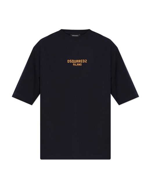 DSquared² Tops ,Blauw ,Katoen Logo T-Shirt in het Black voor heren