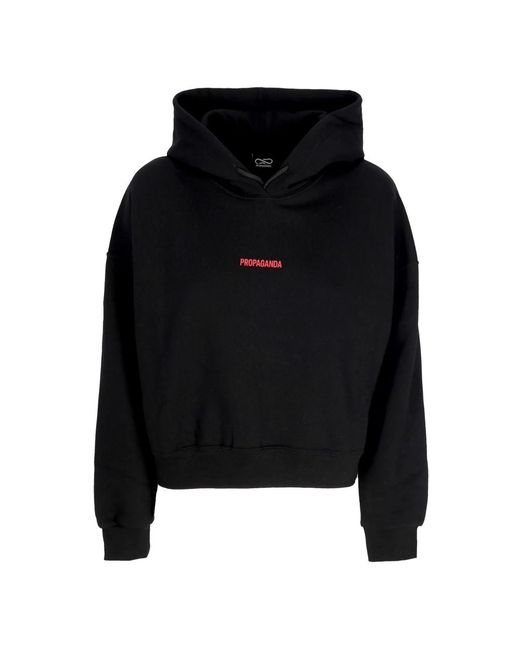 Propaganda Hoodies & Sweatvesten ,Zwart ,Katoen Zwarte Croptop Hoodie Met Ribbels in het Black