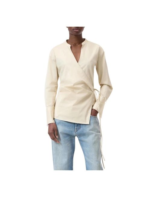 Closed Tops ,Katoen Omslagblouse Met Tailledetail in het Natural