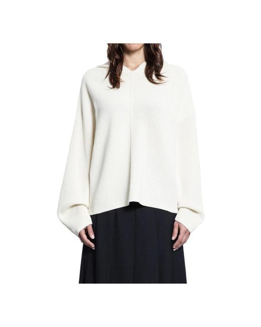 Studio Nicholson White Patchwork-Ripp-Kapuzenpullover