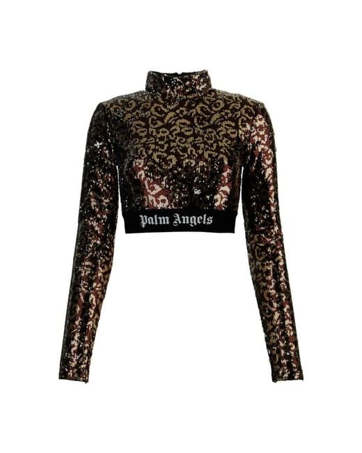 Palm Angels Black Pailletten rollkragen langarmshirt